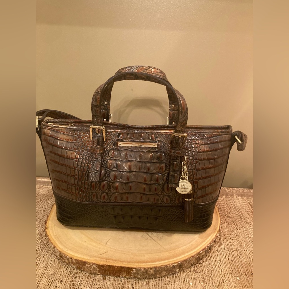 BRAHMIN MINI ASHER 2 Tone Melbourne‎ LEATHER SATCHEL CROSSBODY BAG Tassel Purse - Picture 2 of 13